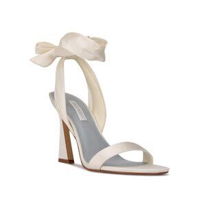 Nine West Womens Kelsie Ankle Wrap Sculpted Heel Sandals White Size 8.5M NIB